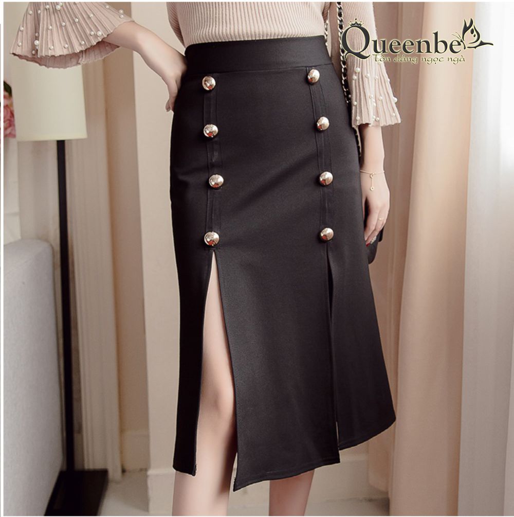 Chân váy công sở lưng cao nhiều nút có big size Queenbe GLV056