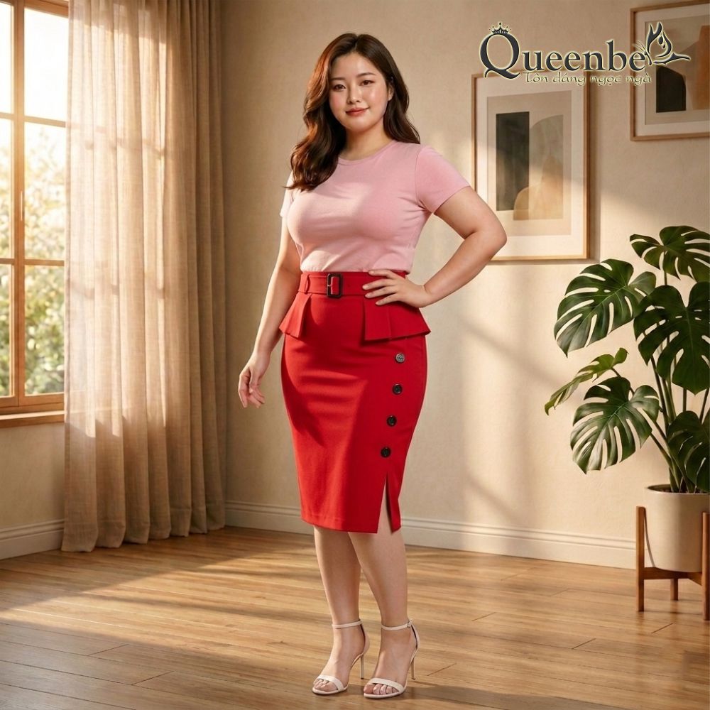 Chân váy công sở lưng cao vải co giãn 4 chiều có big size Queenbe GLV058
