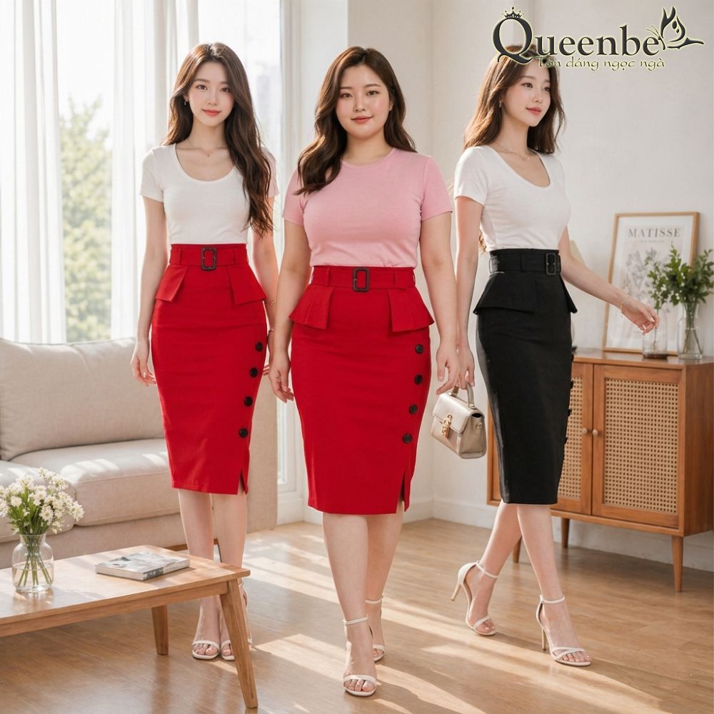 Chân váy công sở lưng cao vải co giãn 4 chiều có big size Queenbe GLV058