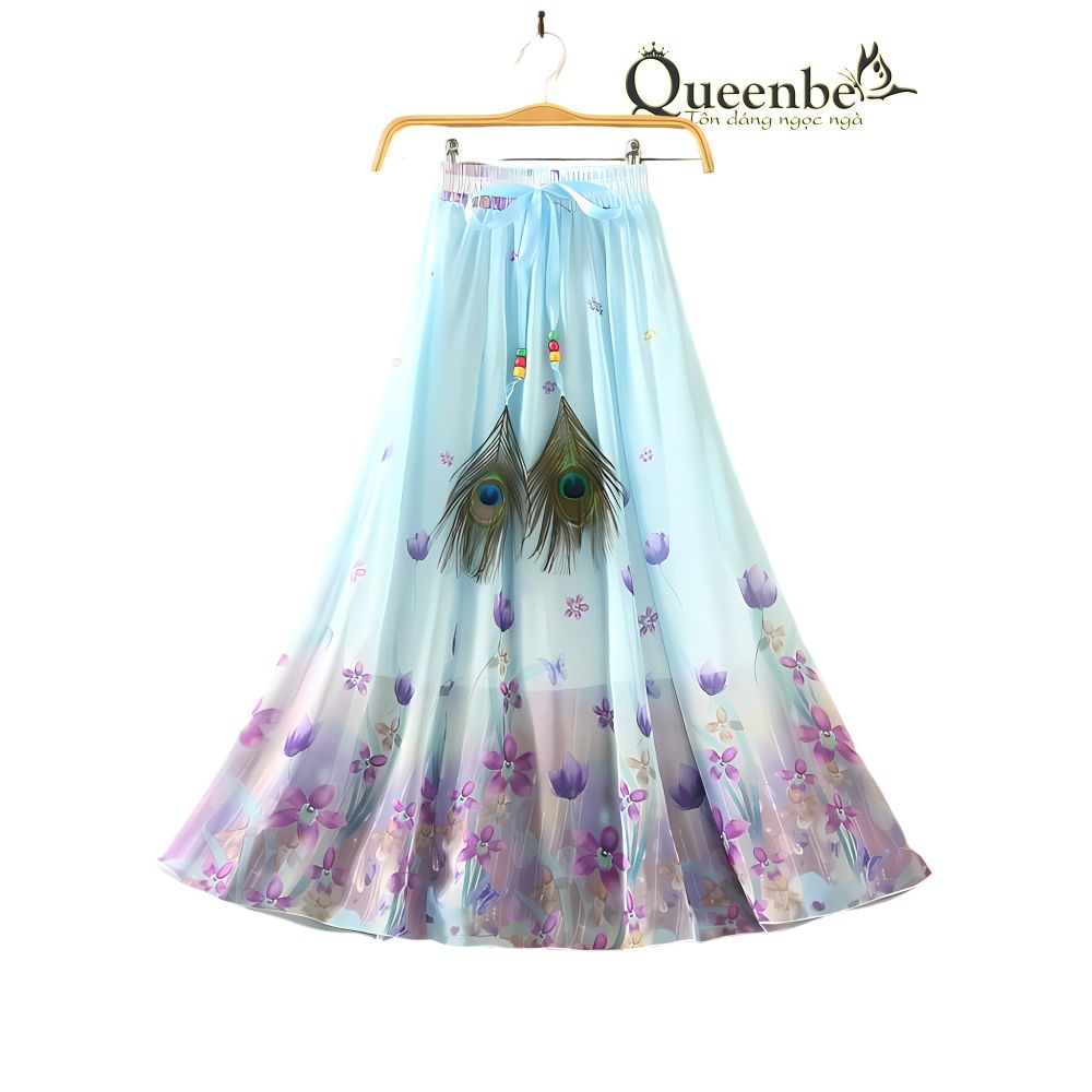 Chân váy dài màu xanh chân váy maxi đuôi công Queenbe GLV149