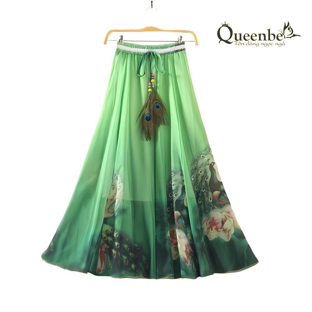 Chân váy dài màu xanh chân váy maxi đuôi công Queenbe GLV149