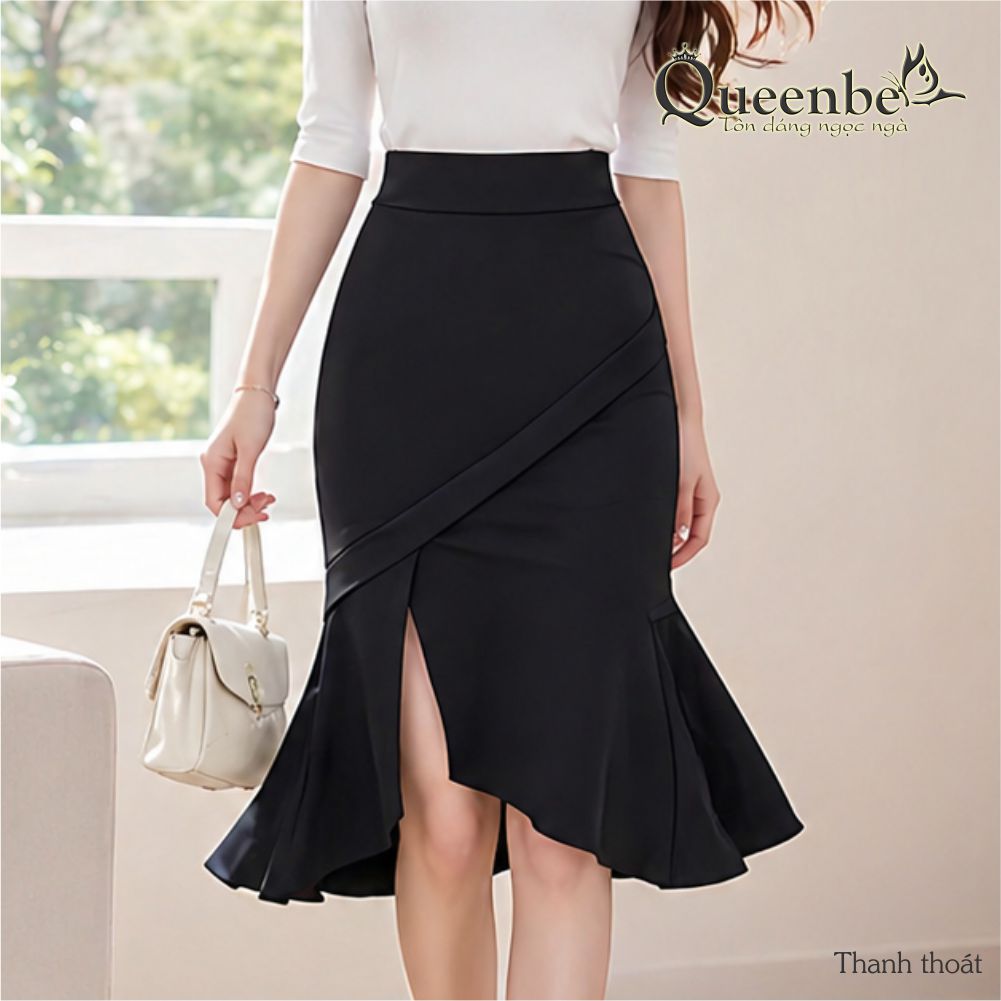 Chân váy lưng cao dáng ôm gấu loe cách điệu có big size Queenbe GLV159 kiểu đuôi cá, vải cotton 4 chiều mềm không nhầu