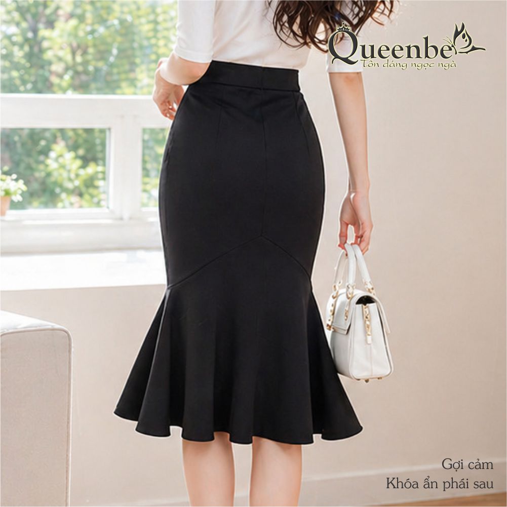 Chân váy lưng cao dáng ôm gấu loe cách điệu có big size Queenbe GLV159 kiểu đuôi cá, vải cotton 4 chiều mềm không nhầu