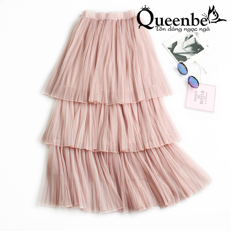 Chân váy xếp lớp Queenbe GLV112 kiểu Midi lưới mềm lót êm