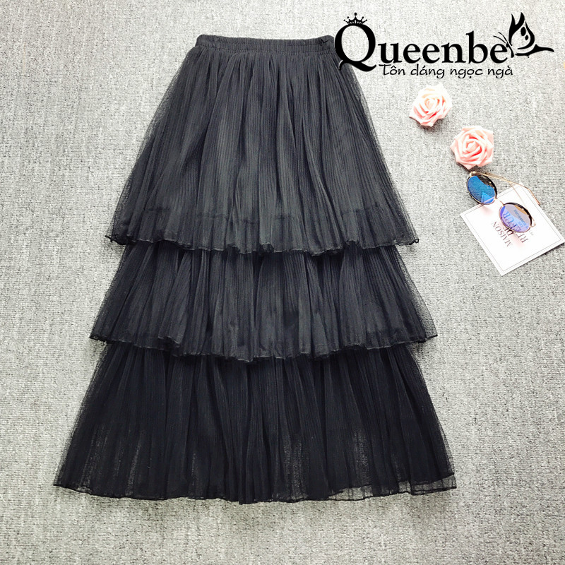 Chân váy xếp lớp Queenbe GLV112 kiểu Midi lưới mềm lót êm