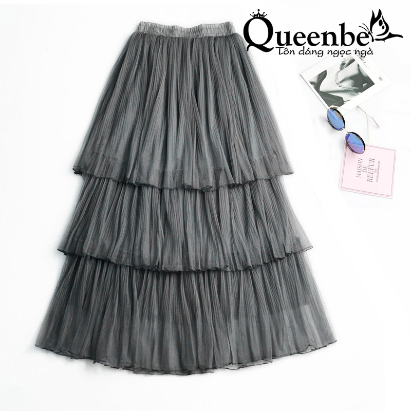 Chân váy xếp lớp Queenbe GLV112 kiểu Midi lưới mềm lót êm