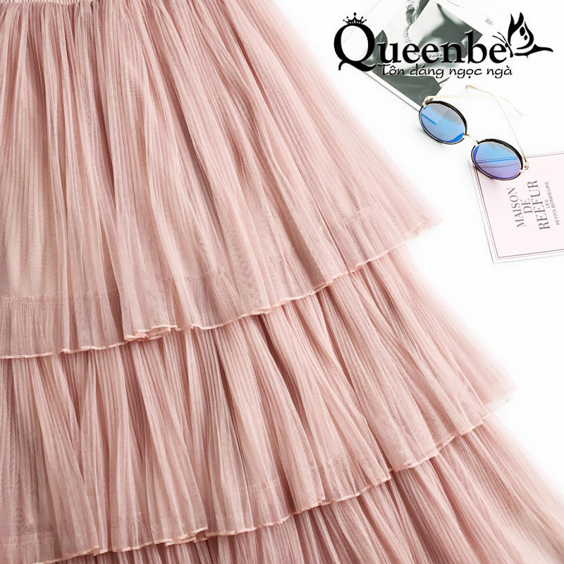 Chân váy xếp lớp Queenbe GLV112 kiểu Midi lưới mềm lót êm