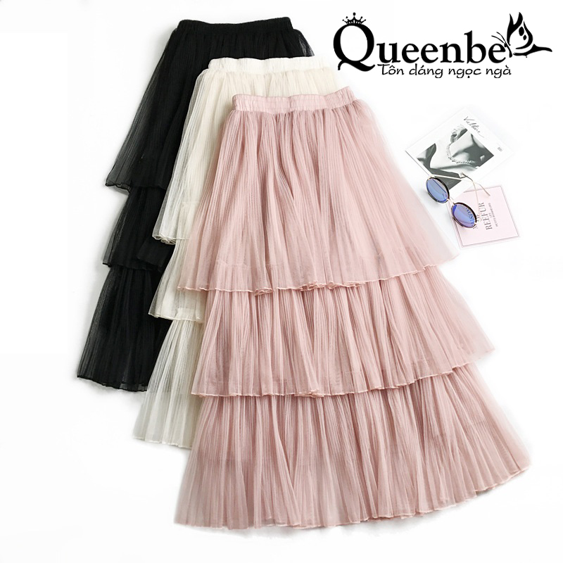 Chân váy xếp lớp Queenbe GLV112 kiểu Midi lưới mềm lót êm