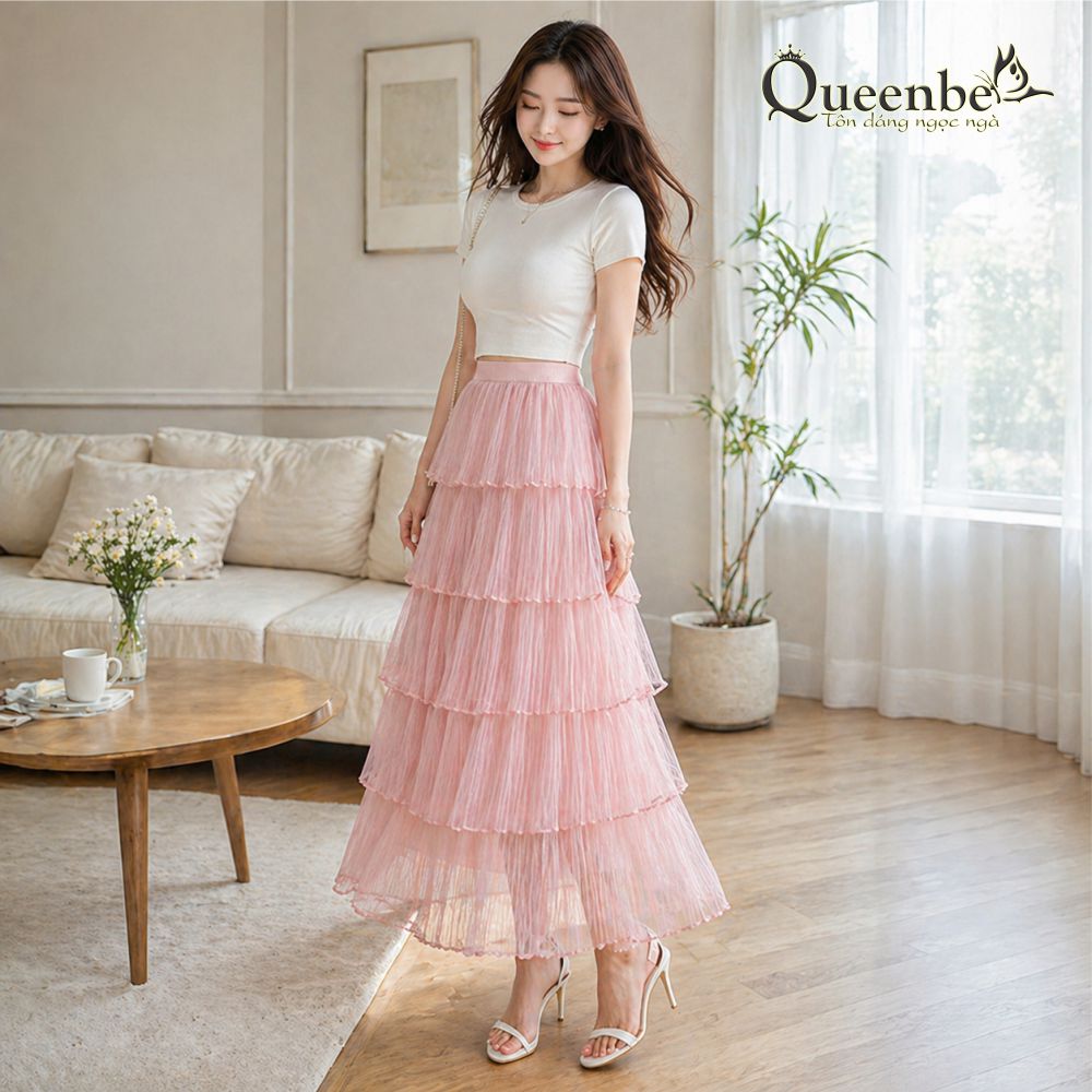 Chân váy xếp lớp dài Queenbe GLV088 có lót trong