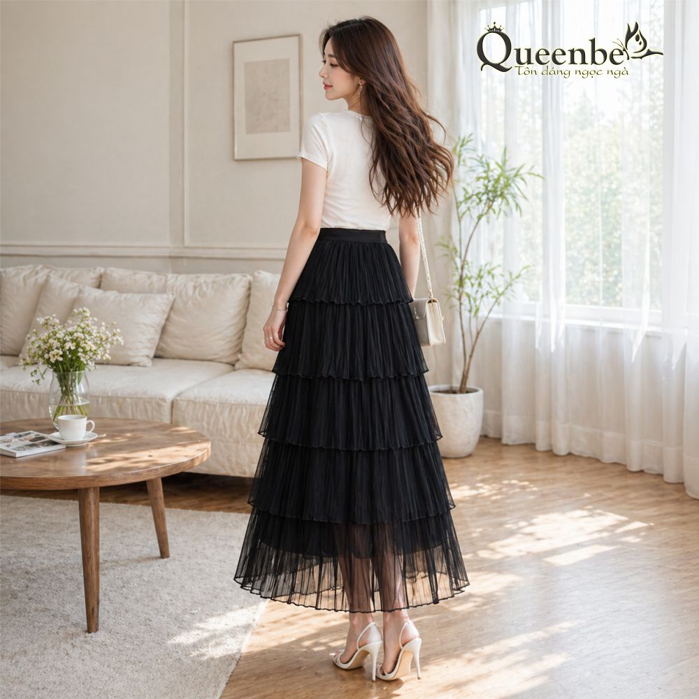 Chân váy xếp lớp dài Queenbe GLV088 có lót trong
