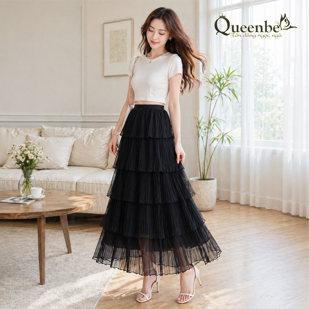Chân váy xếp lớp dài Queenbe GLV088 có lót trong