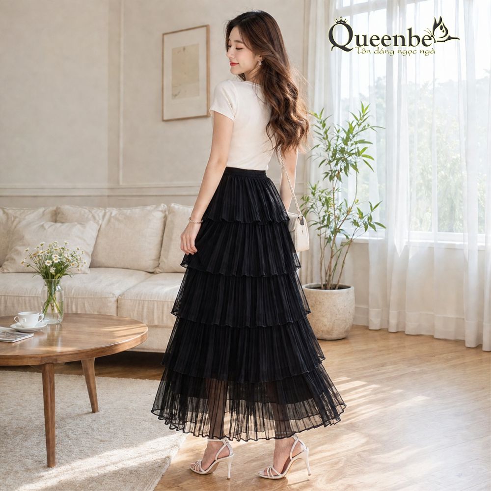 Chân váy xếp lớp dài Queenbe GLV088 có lót trong