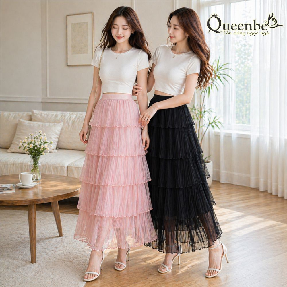 Chân váy xếp lớp dài Queenbe GLV088 có lót trong
