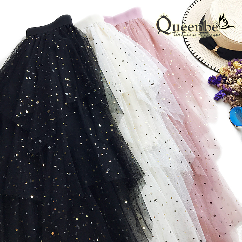 Chân váy xếp lớp đính sao Queenbe GLV109 kiểu Midi có lót trong