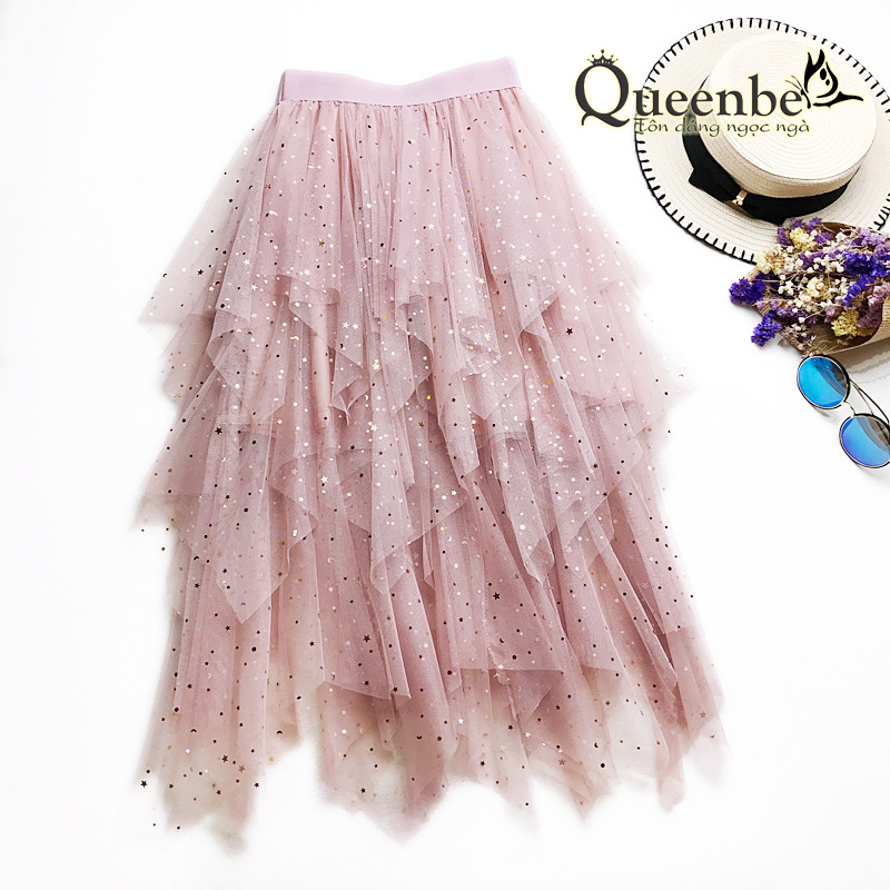 Chân váy xếp lớp đính sao Queenbe GLV109 kiểu Midi có lót trong