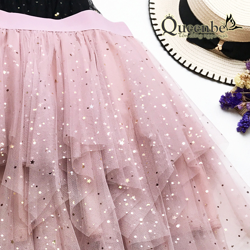 Chân váy xếp lớp đính sao Queenbe GLV109 kiểu Midi có lót trong