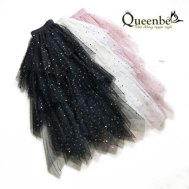 Chân váy xếp lớp đính sao Queenbe GLV109 kiểu Midi có lót trong