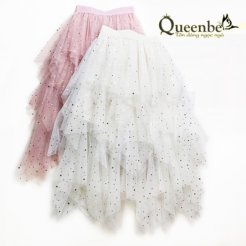 Chân váy xếp lớp đính sao Queenbe GLV109 kiểu Midi có lót trong