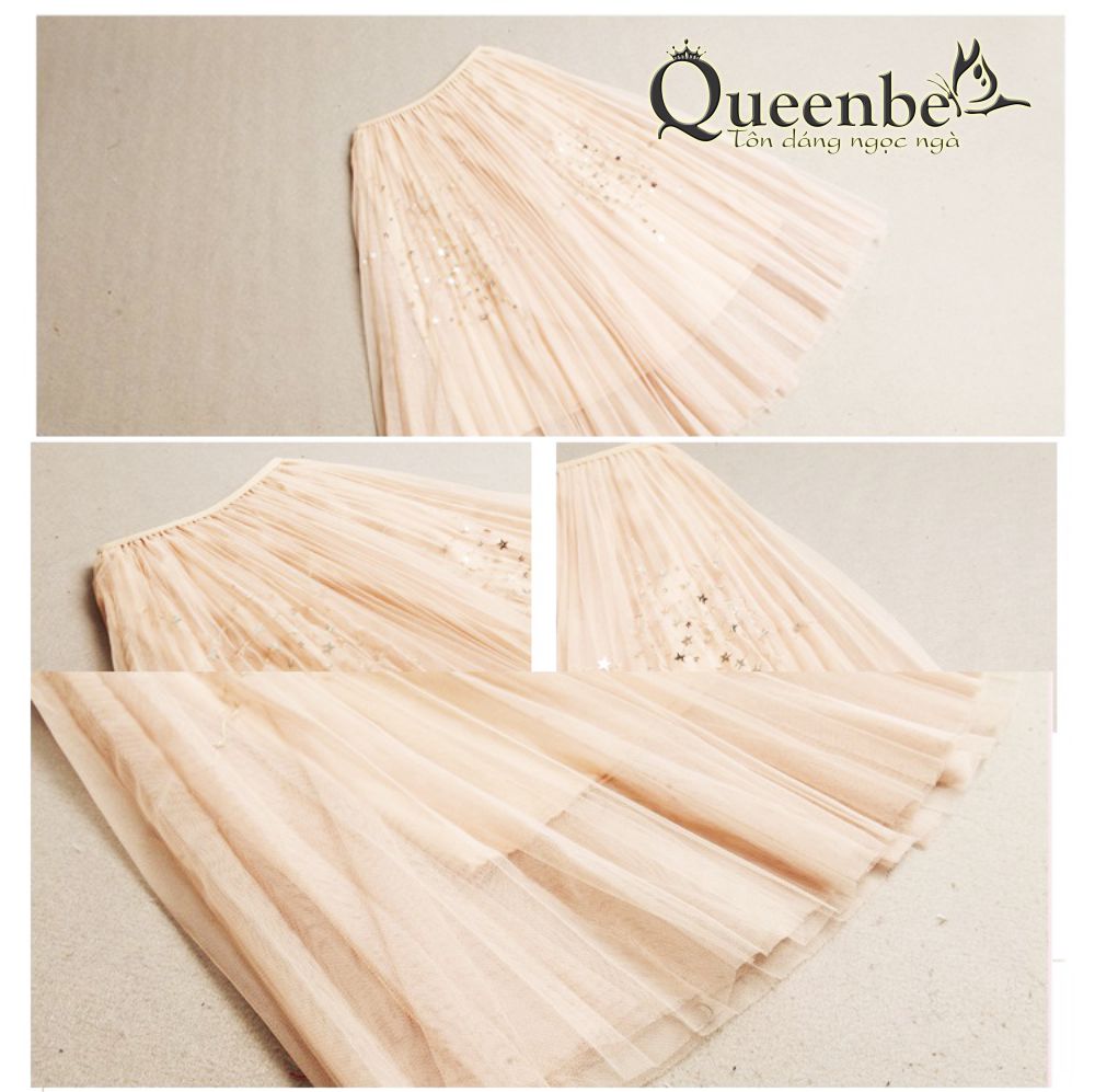 Chân váy xếp ly ánh sao Queenbe GLV087 midi hai lớp đính sao