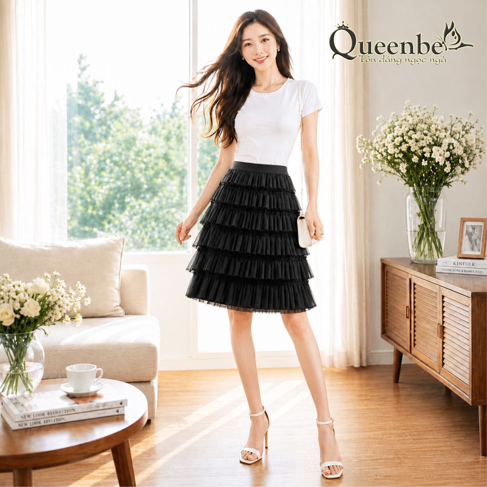 Chân váy xếp tầng midi Queenbe GLV107