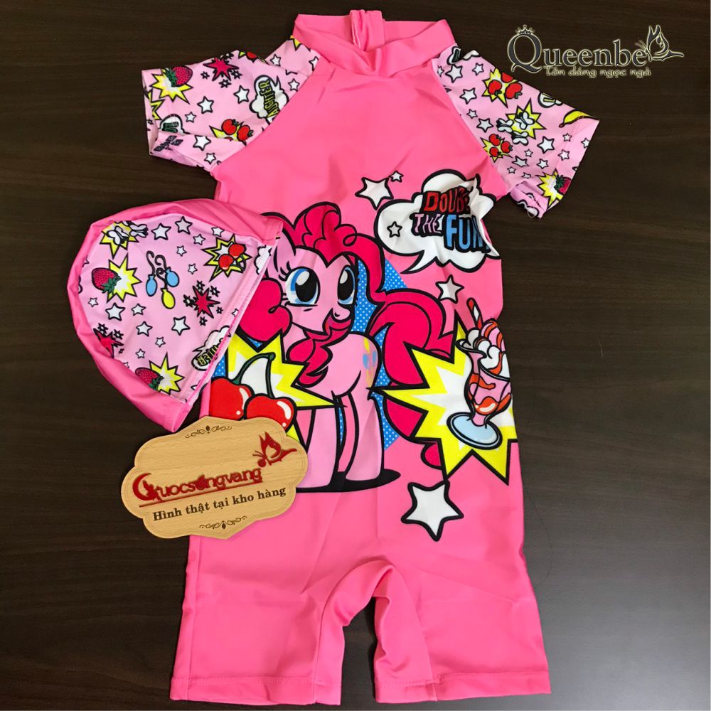 Đồ bơi bé gái liền thân in hoạt hình pony Queenbe GLSWIM089 vải polyester mềm mịn, ít thấm, mau khô