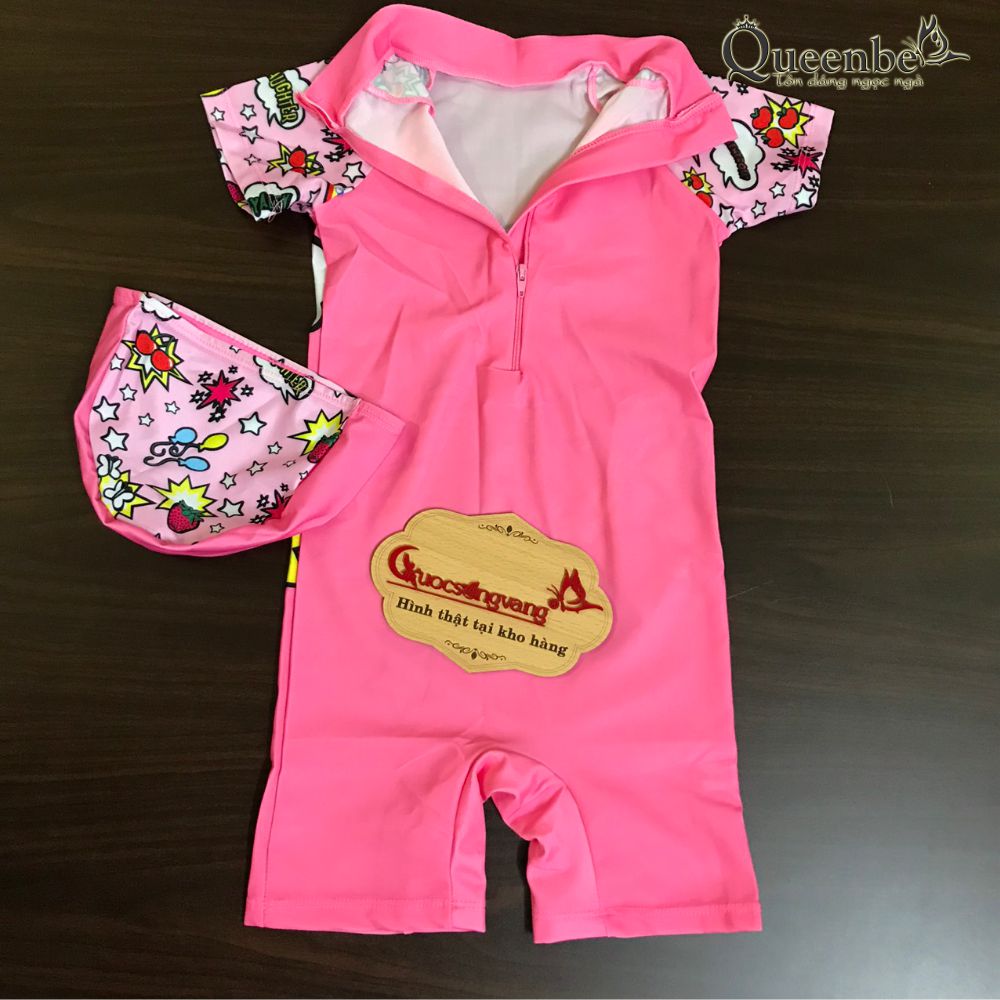Đồ bơi bé gái liền thân in hoạt hình pony Queenbe GLSWIM089 vải polyester mềm mịn, ít thấm, mau khô