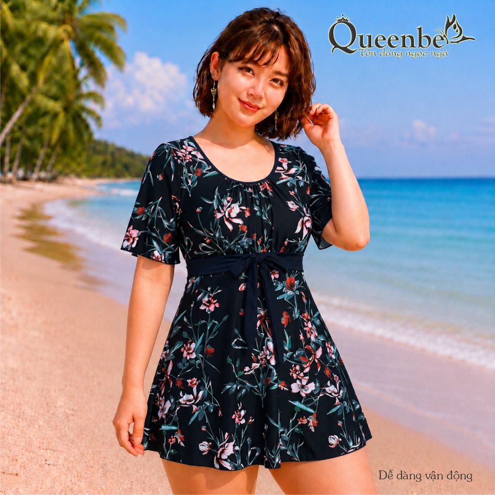 Đồ bơi nữ big size giấu bụng Queenbe GLSWIM116 vải thun Lycra cao cấp co giãn, ít thấm hút, mau khô, kèm mút ngực