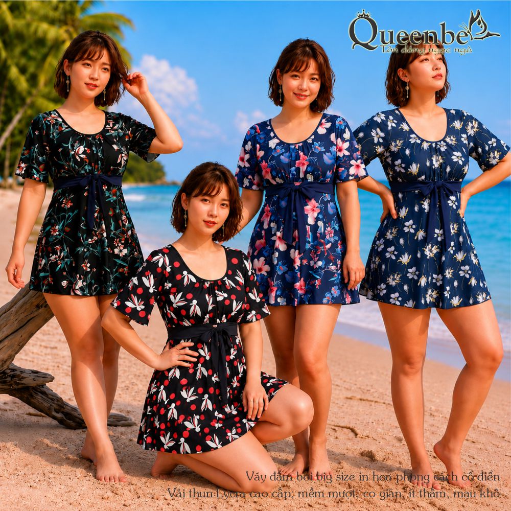 Đồ bơi nữ big size giấu bụng Queenbe GLSWIM116 vải thun Lycra cao cấp co giãn, ít thấm hút, mau khô, kèm mút ngực