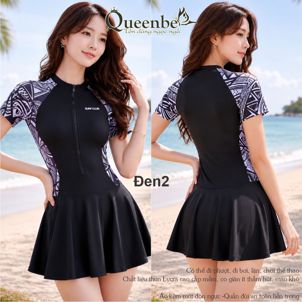 Đồ bơi nữ một mảnh có big size Queenbe GLSWIM107 thun lycra cao cấp co giãn, ít thấm, mau khô, quần an toàn, mút độn ngực