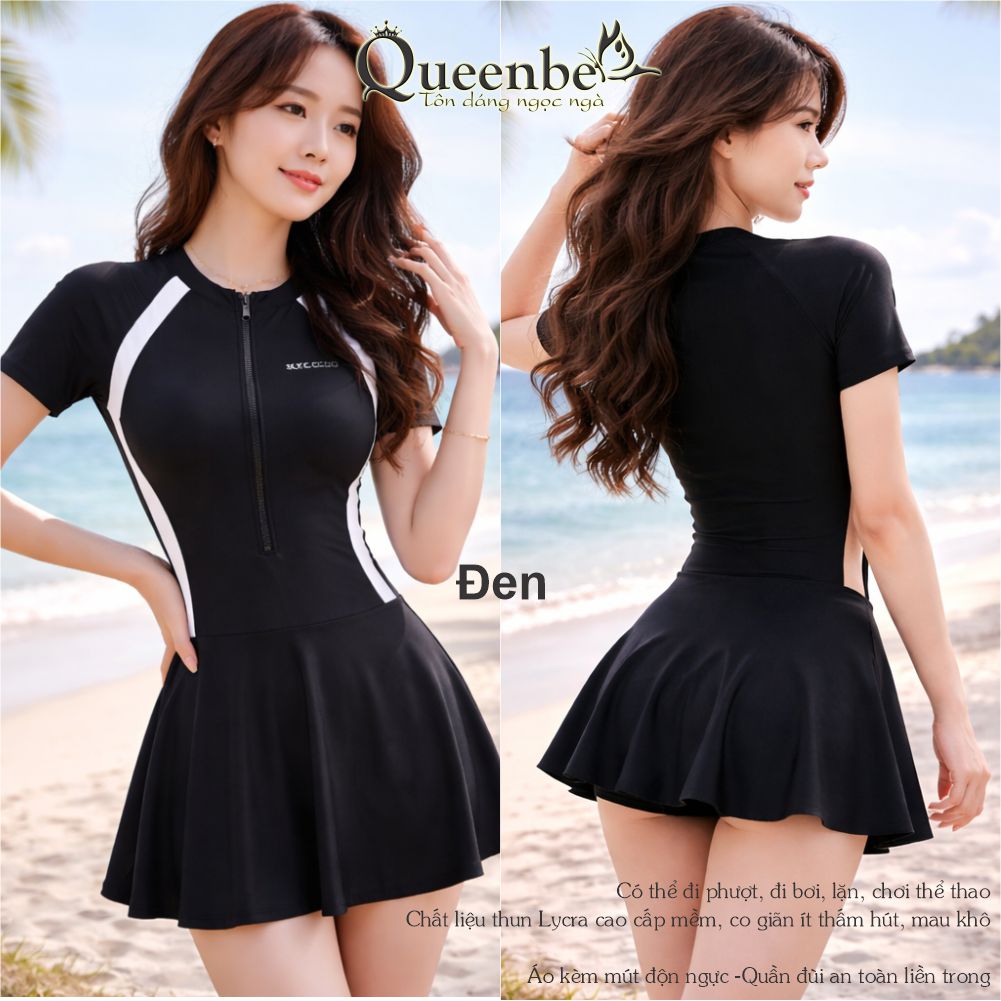 Đồ bơi nữ một mảnh có big size Queenbe GLSWIM107 thun lycra cao cấp co giãn, ít thấm, mau khô, quần an toàn, mút độn ngực