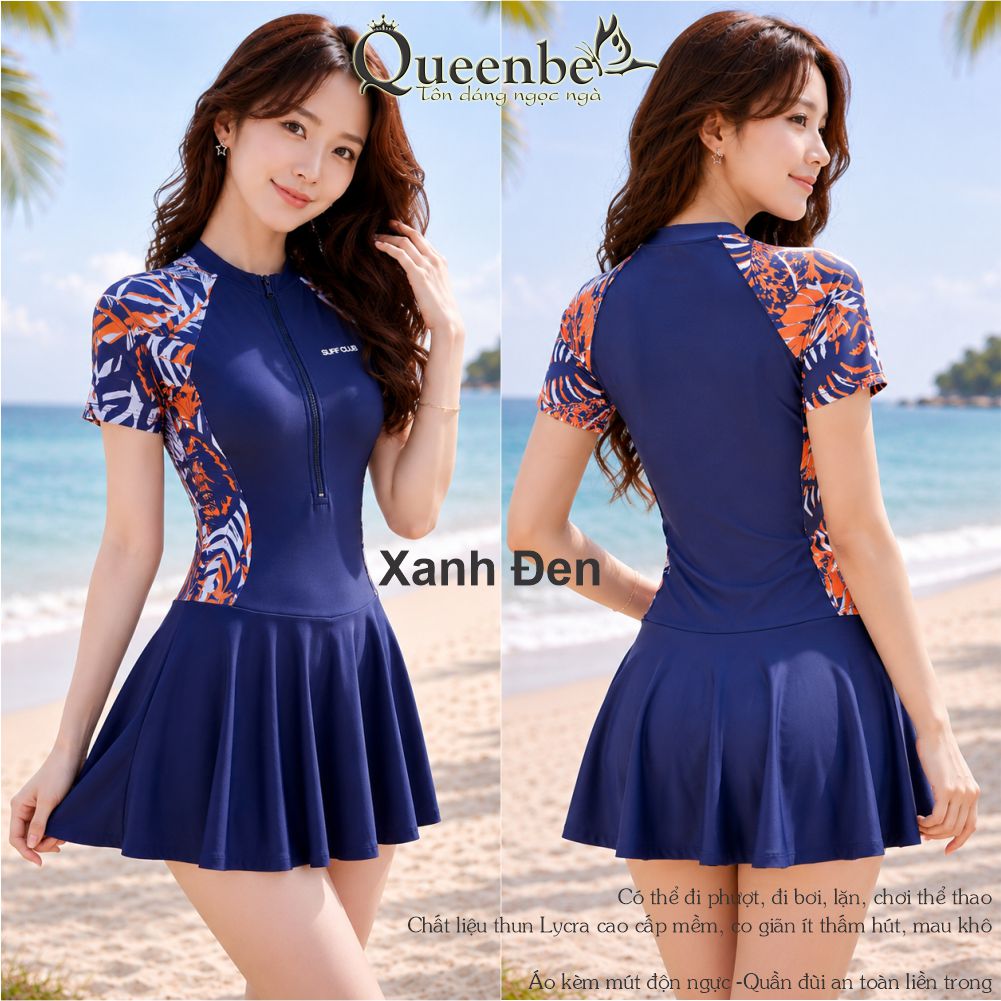 Đồ bơi nữ một mảnh có big size Queenbe GLSWIM107 thun lycra cao cấp co giãn, ít thấm, mau khô, quần an toàn, mút độn ngực