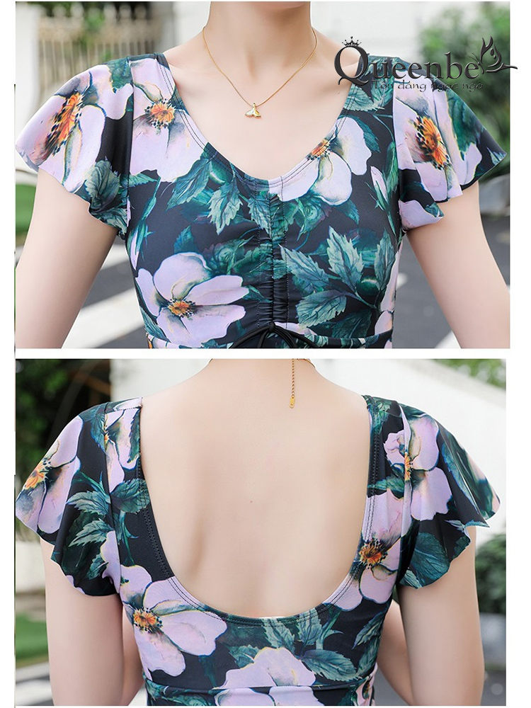 Đồ bơi trung niên big size Queenbe GLSWIM113 quần liền kín đáo, vải co giãn ít thấm hút, mau khô