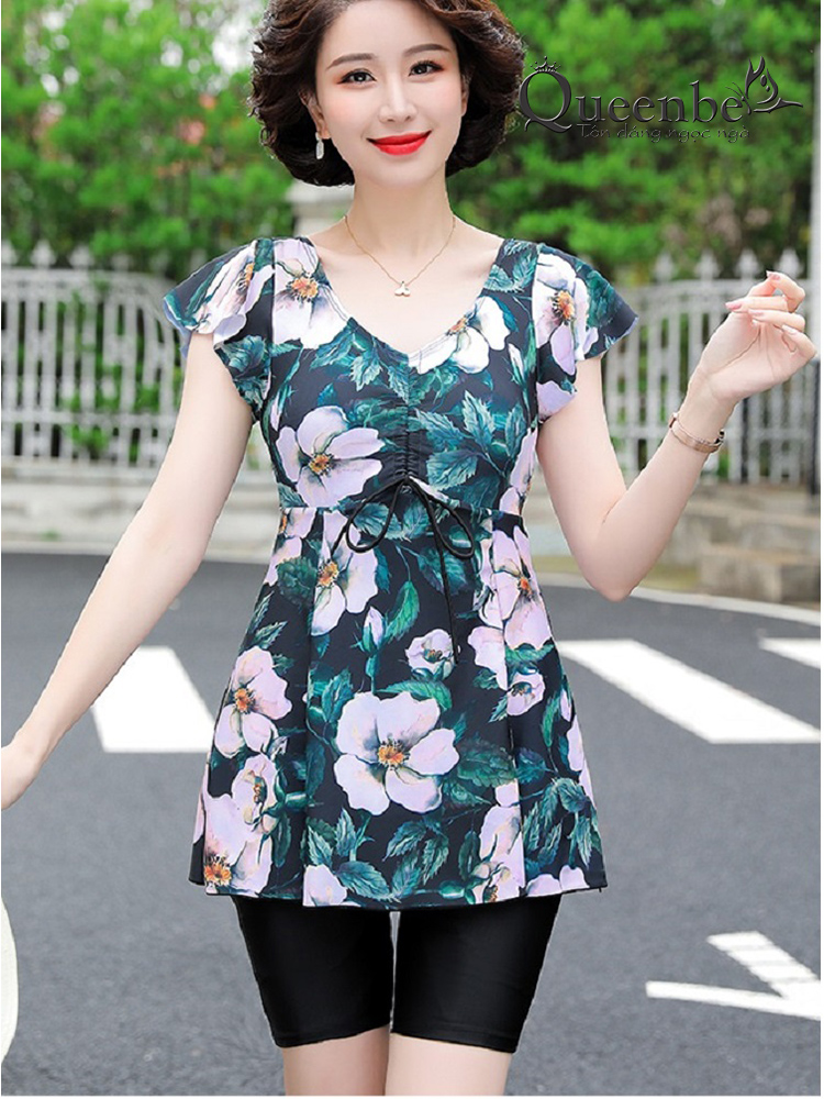 Đồ bơi trung niên big size Queenbe GLSWIM113 quần liền kín đáo, vải co giãn ít thấm hút, mau khô