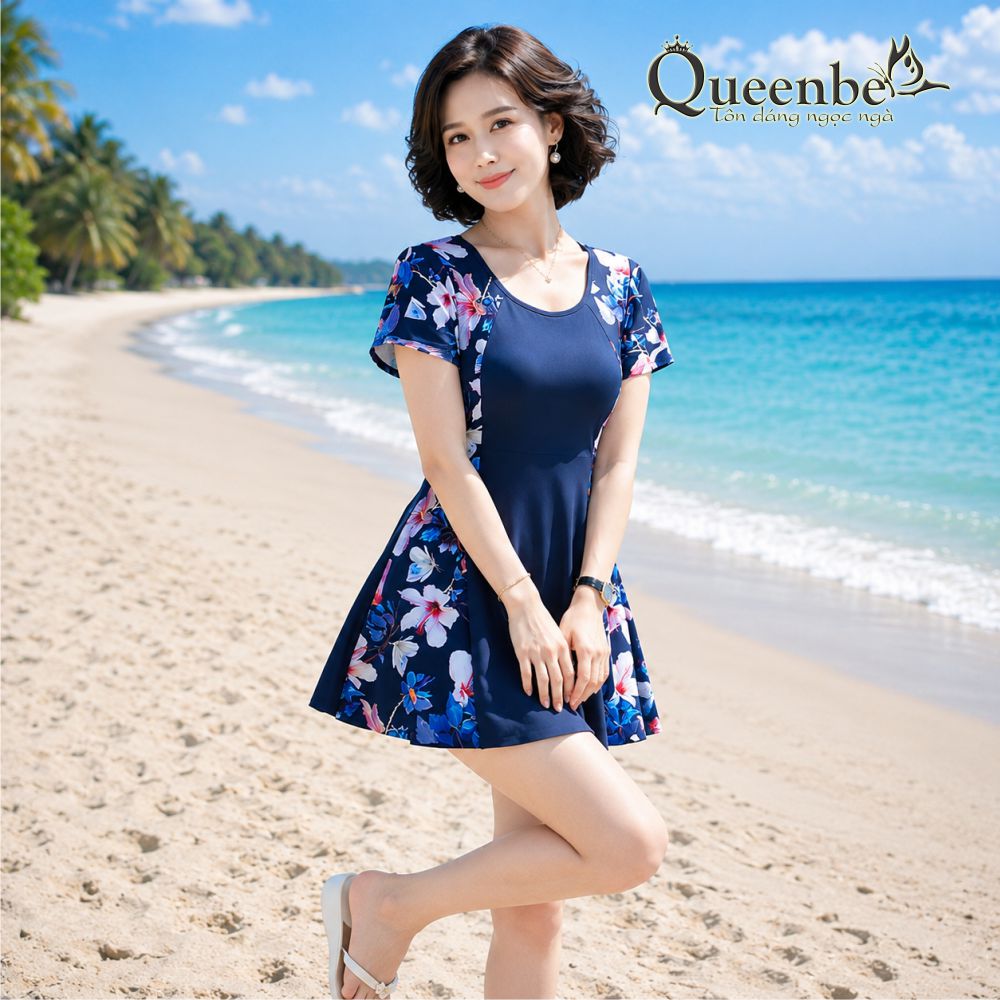 Đồ bơi trung niên big size giấu bụng Queenbe GLSWIM040 vải thun Lycra cao cấp co giãn, ít thấm hút, mau khô, kèm mút ngực
