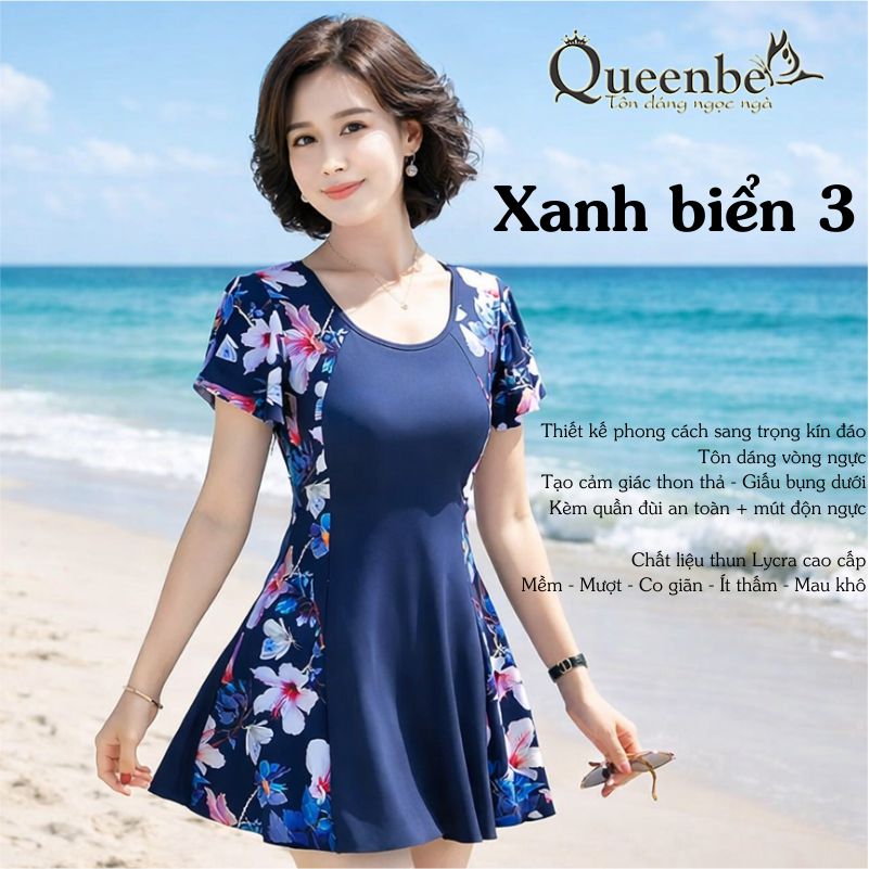 Đồ bơi trung niên big size giấu bụng Queenbe GLSWIM040 vải thun Lycra cao cấp co giãn, ít thấm hút, mau khô, kèm mút ngực