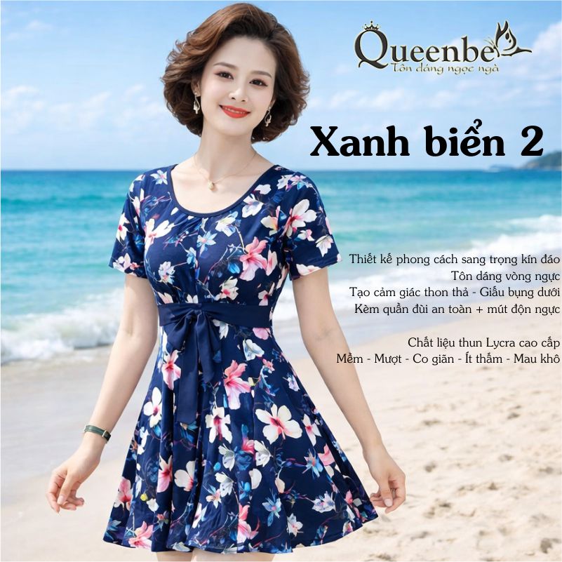 Đồ bơi trung niên big size giấu bụng Queenbe GLSWIM040 vải thun Lycra cao cấp co giãn, ít thấm hút, mau khô, kèm mút ngực