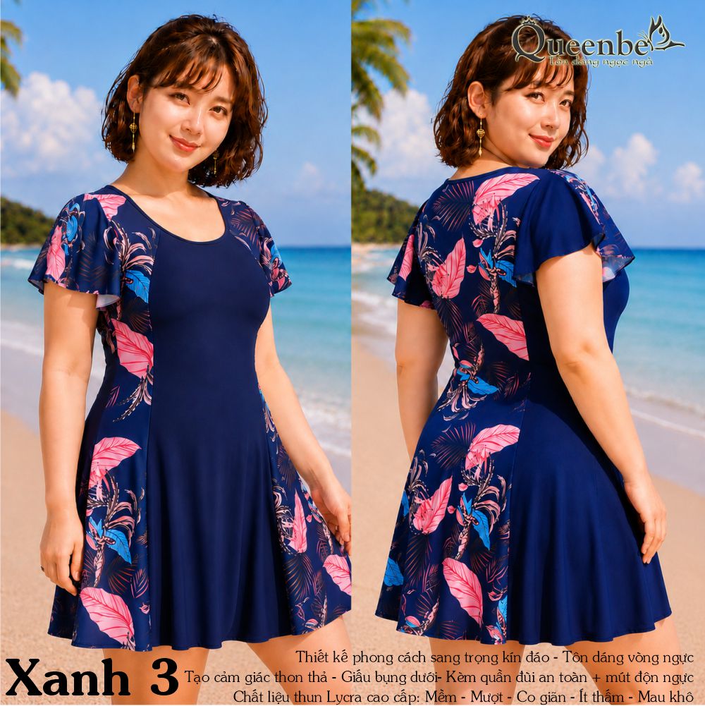 Đồ bơi trung niên big size giấu bụng Queenbe GLSWIM040 vải thun Lycra cao cấp co giãn, ít thấm hút, mau khô, kèm mút ngực