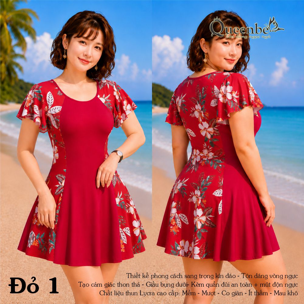 Đồ bơi trung niên big size giấu bụng Queenbe GLSWIM040 vải thun Lycra cao cấp co giãn, ít thấm hút, mau khô, kèm mút ngực