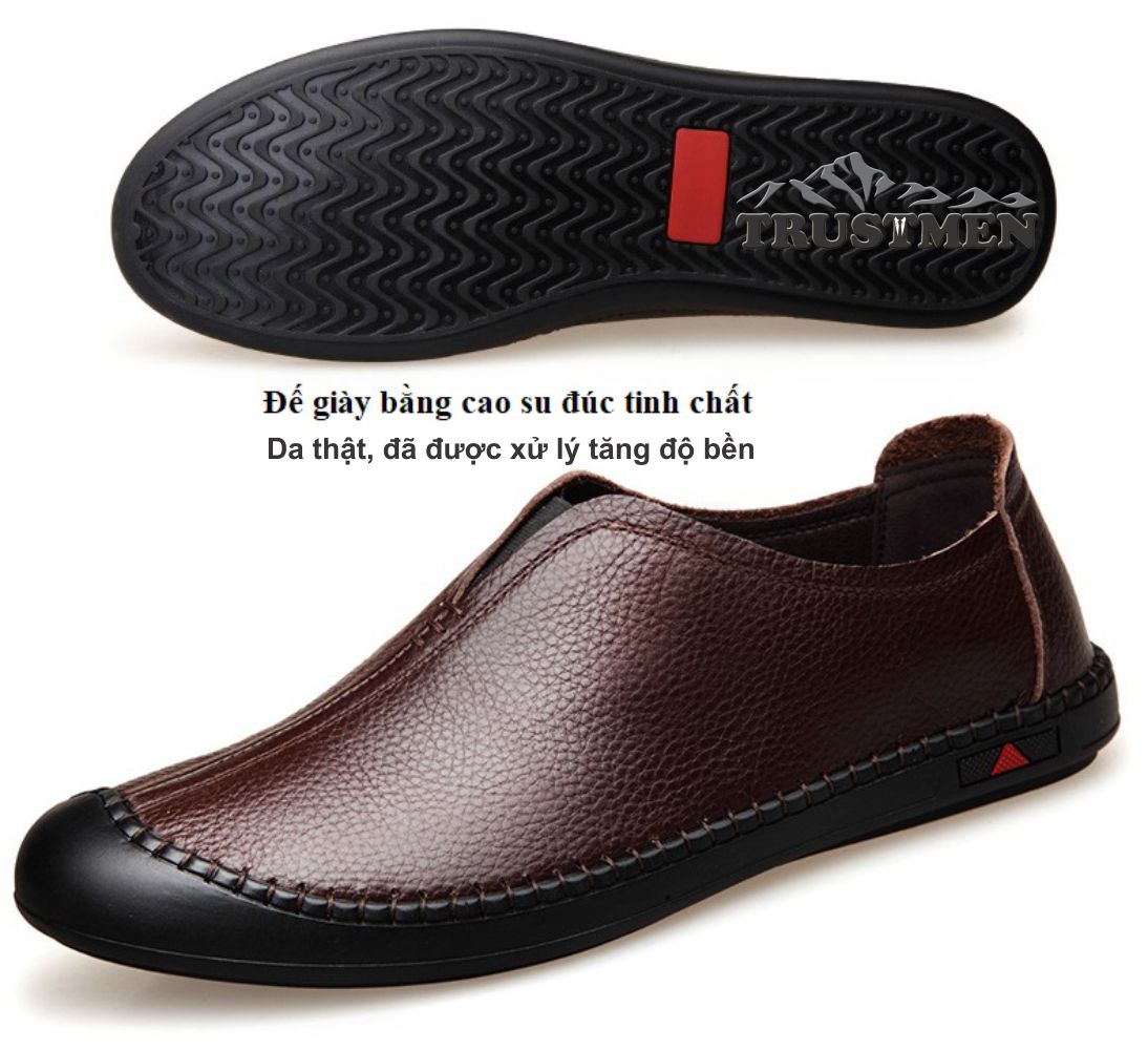 Giày nam da thật bịt mũi Trustmen GLG110 đế cao su trùm mũi chống trượt, chống va đập