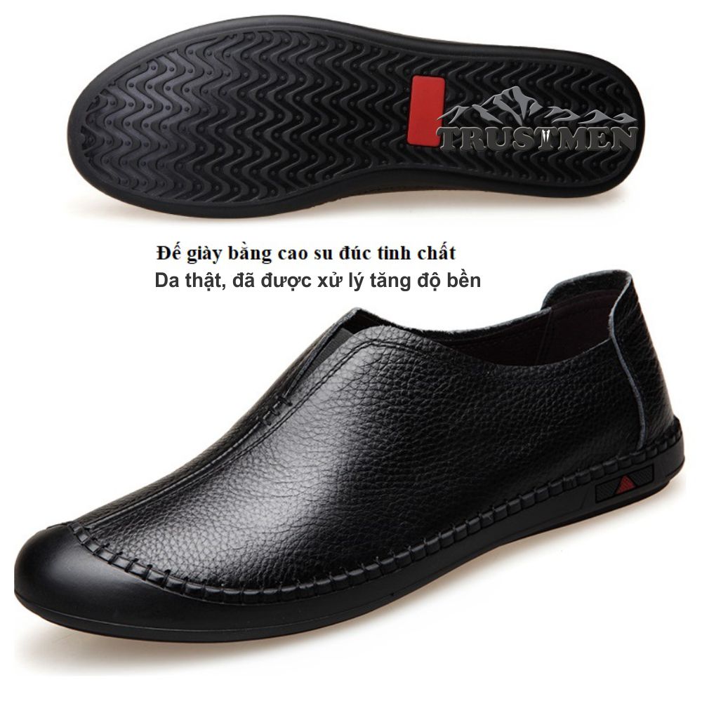 Giày nam da thật bịt mũi Trustmen GLG110 đế cao su trùm mũi chống trượt, chống va đập