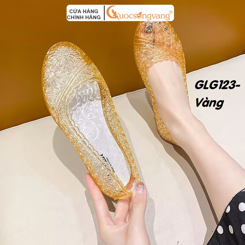 Giày nhựa dẻo thời trang nữ Cuocsongvang dập hoa cúc GLG123 êm chân chống trượt
