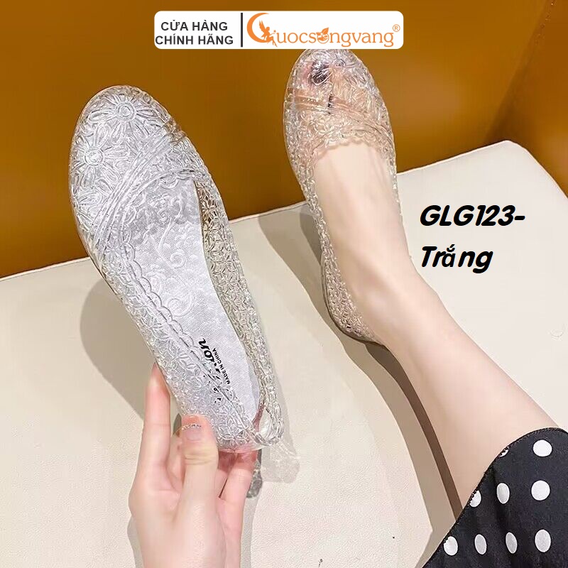 Giày nhựa dẻo thời trang nữ Cuocsongvang dập hoa cúc GLG123 êm chân chống trượt