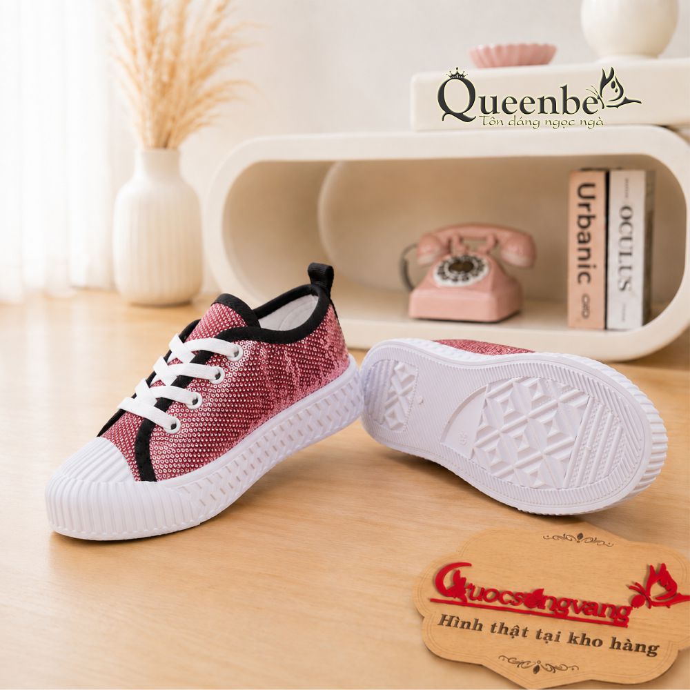 Giày thể thao bé gái đính cườm Queenbe GLG119 đế êm thoáng khí