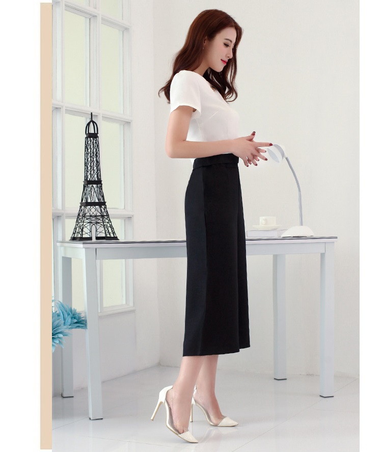 Hàng nhập-bộ đồ nữ quần cạp cao trắng đen culottes