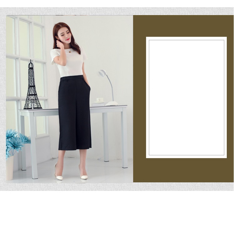 Hàng nhập-bộ đồ nữ quần cạp cao trắng đen culottes