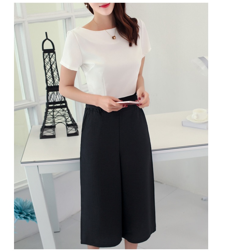 Hàng nhập-bộ đồ nữ quần cạp cao trắng đen culottes