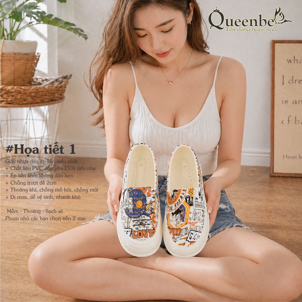 Phom nhỏ tiến 2 size - Giày nhựa dẻo phong cách nhật đúc liền đế chống va đập chống trượt Queenbe GLG128