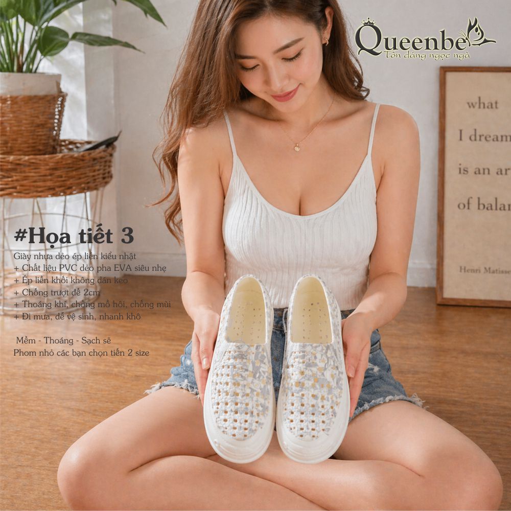 Phom nhỏ tiến 2 size - Giày nhựa dẻo phong cách nhật đúc liền đế chống va đập chống trượt Queenbe GLG128