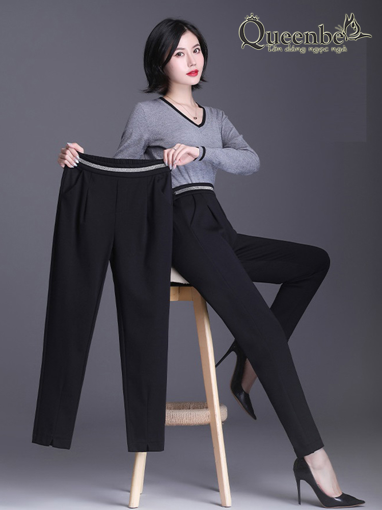 Quần baggy nữ công sở lưng thun lưng cao Queenbe GLQ172 vải cotton co giãn 4 chiều