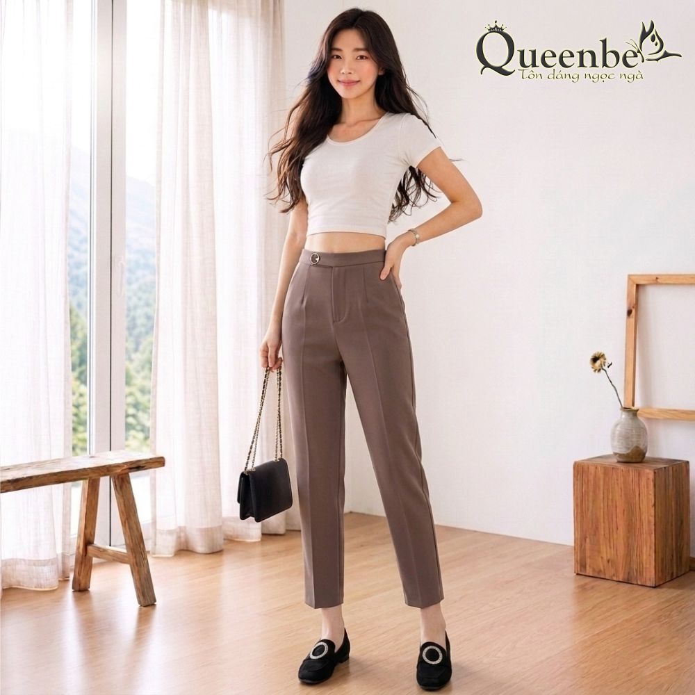 Quần baggy nữ ống lỡ kiểu cổ điển Queeenbe GLQ037 vải cotton pha trộn